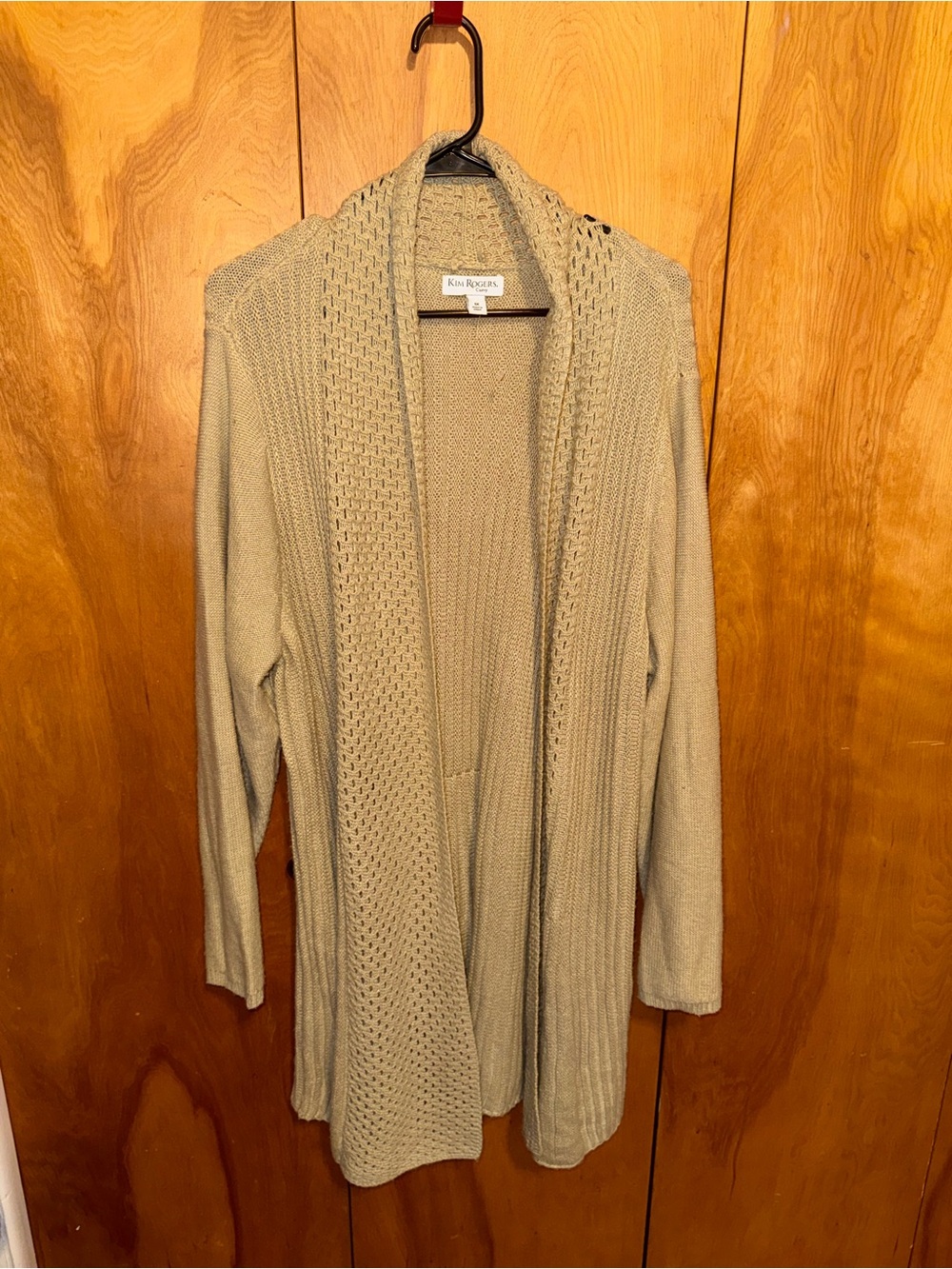 Kim Rogers Curvy 1X Cardigan Sweater Women’s Beige Taupe Long Open Front Knit